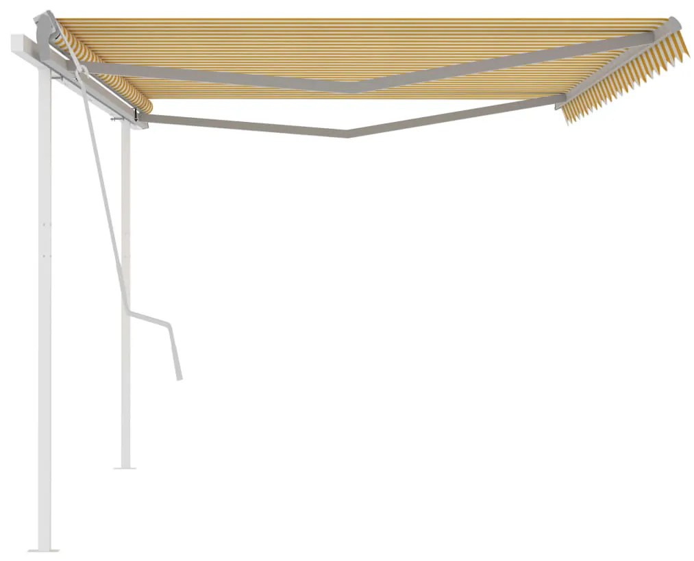 Toldo retrátil manual com postes 5x3,5 m amarelo e branco