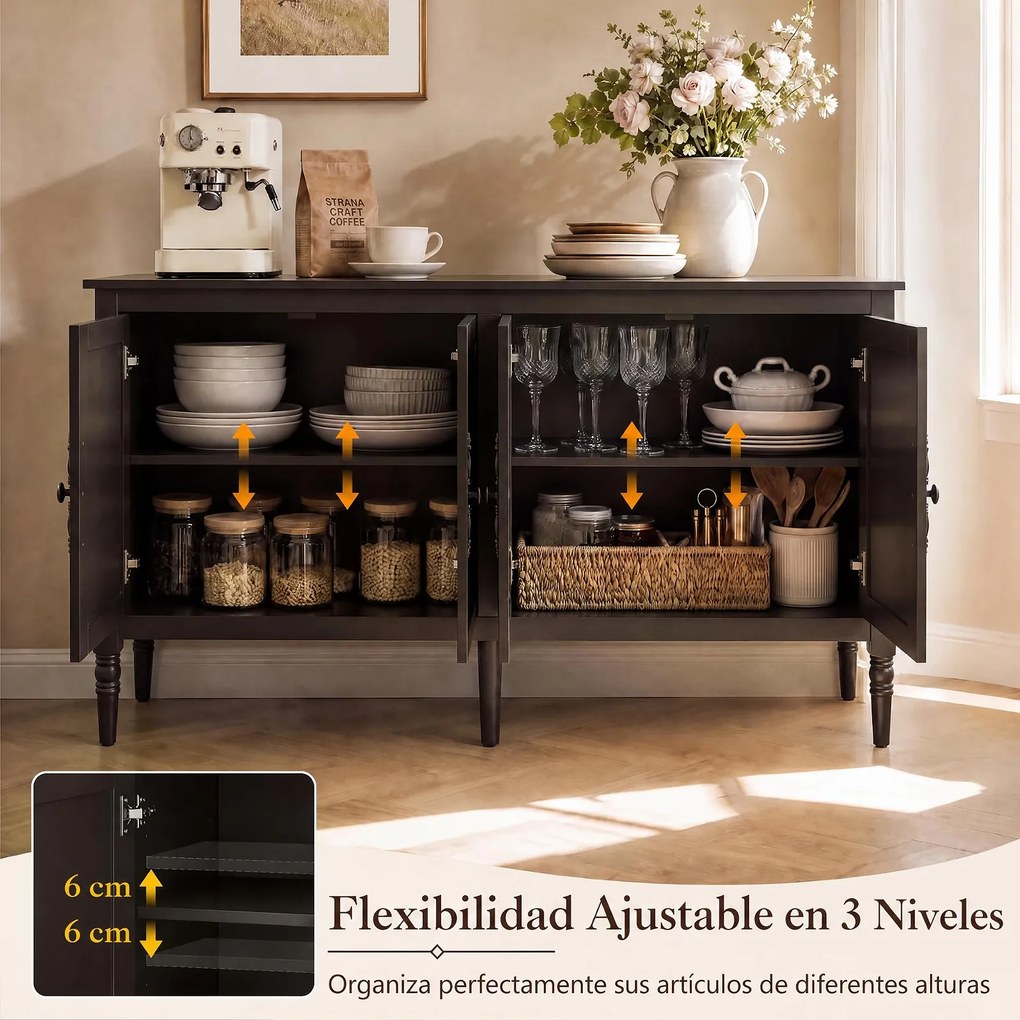 Aparador de Sala, 148 x 39,5 x 80,5 cm, 4 Portas, Castanho