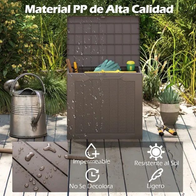 Caixa de armazenamento exterior de 96 L com tampa com fechadura e textura de rattan tecido 56 x 41 x 50,5 cm castanho