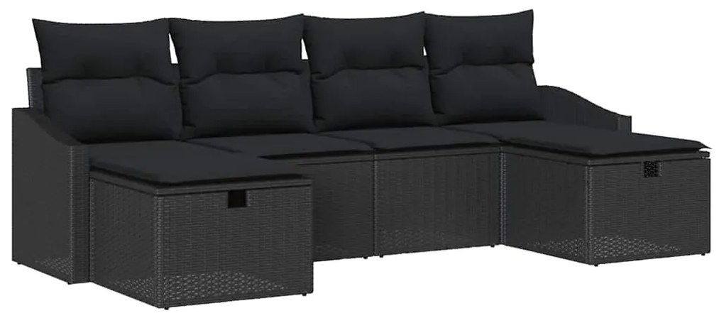 Conjunto de Sofá de Jardim de 6 peças com Almofadas Pretas de Rattan P
