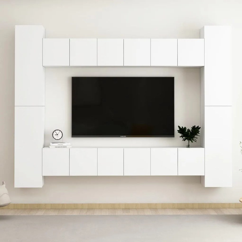 10 pcs conjunto de móveis de TV derivados de madeira branco