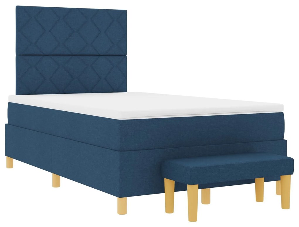 Cama Box com Colchão e Banco Azul 120x190 cm Tecido