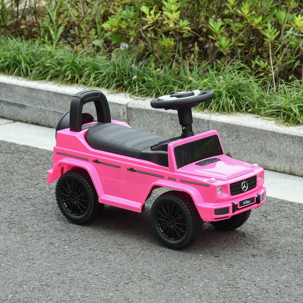 Carro de brincar para crianças, para empurrar com licença da Mercedes-Benz, 12-36 meses, porta-malas, buzina e faróis, cor-de-rosa