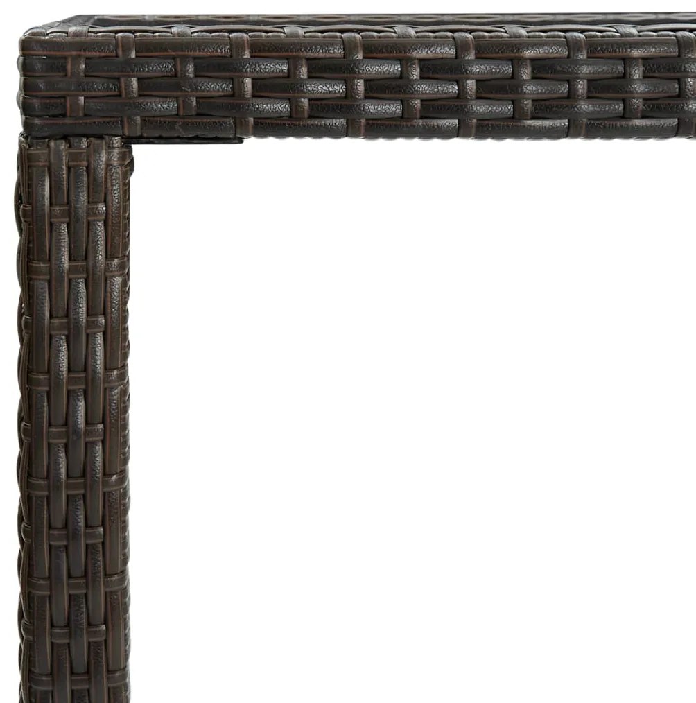 Mesa de bar para jardim 130x60x110 cm vidro e vime PE castanho