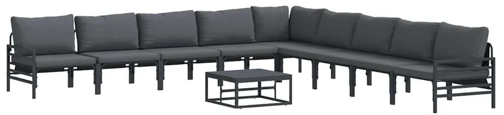 Conjunto de Sofá de Jardim 10 pcs Cinzento-escuro Aço