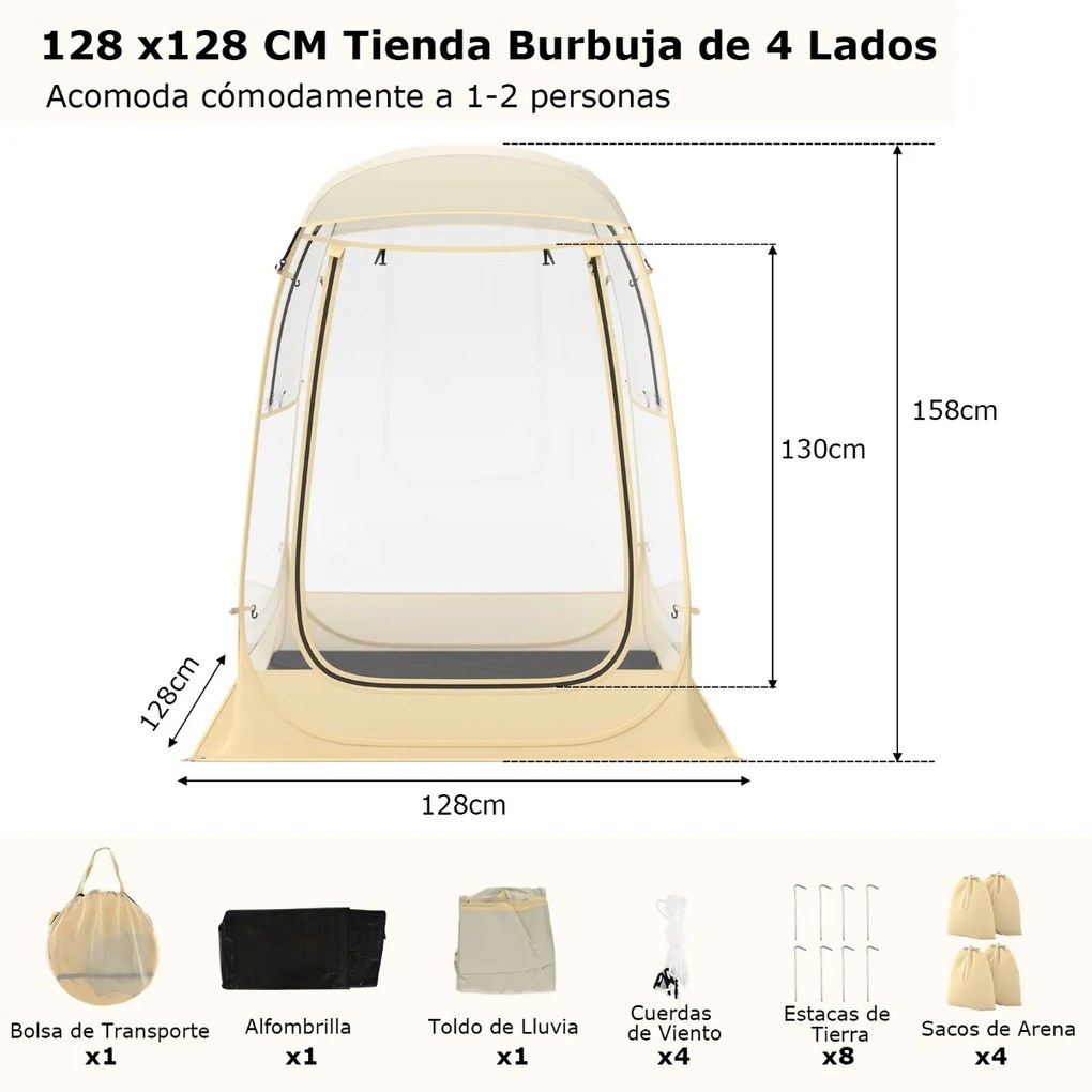 Tenda desportiva para 1-2 pessoas 128 x 128 x 158 cm Tenda Pop-Up instantânea à prova de intempéries portátil dobrável à prova de intempéries com saco