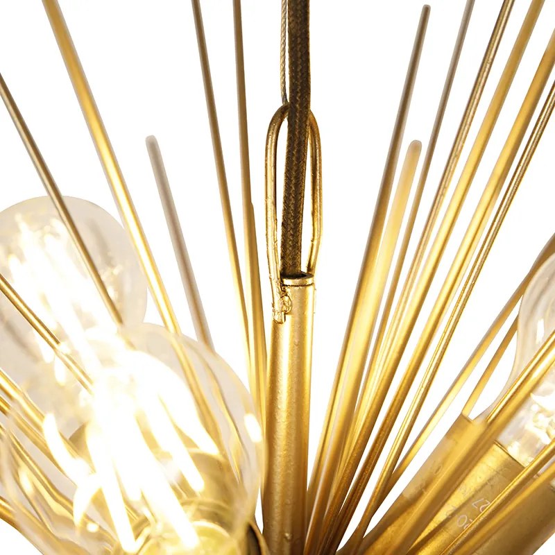 Candeeiro de suspensão Art Déco dourado 6 luzes - Broom Moderno