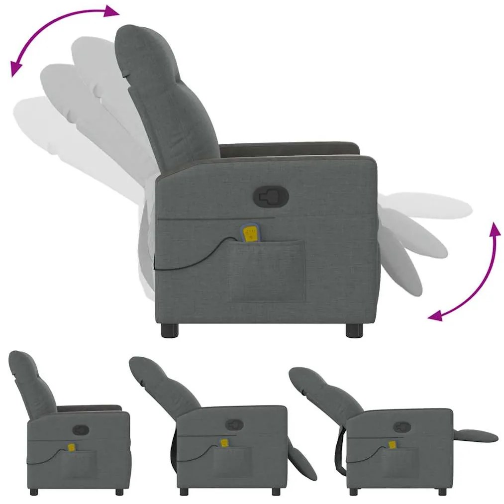 Poltrona de massagens reclinável tecido cinzento-escuro