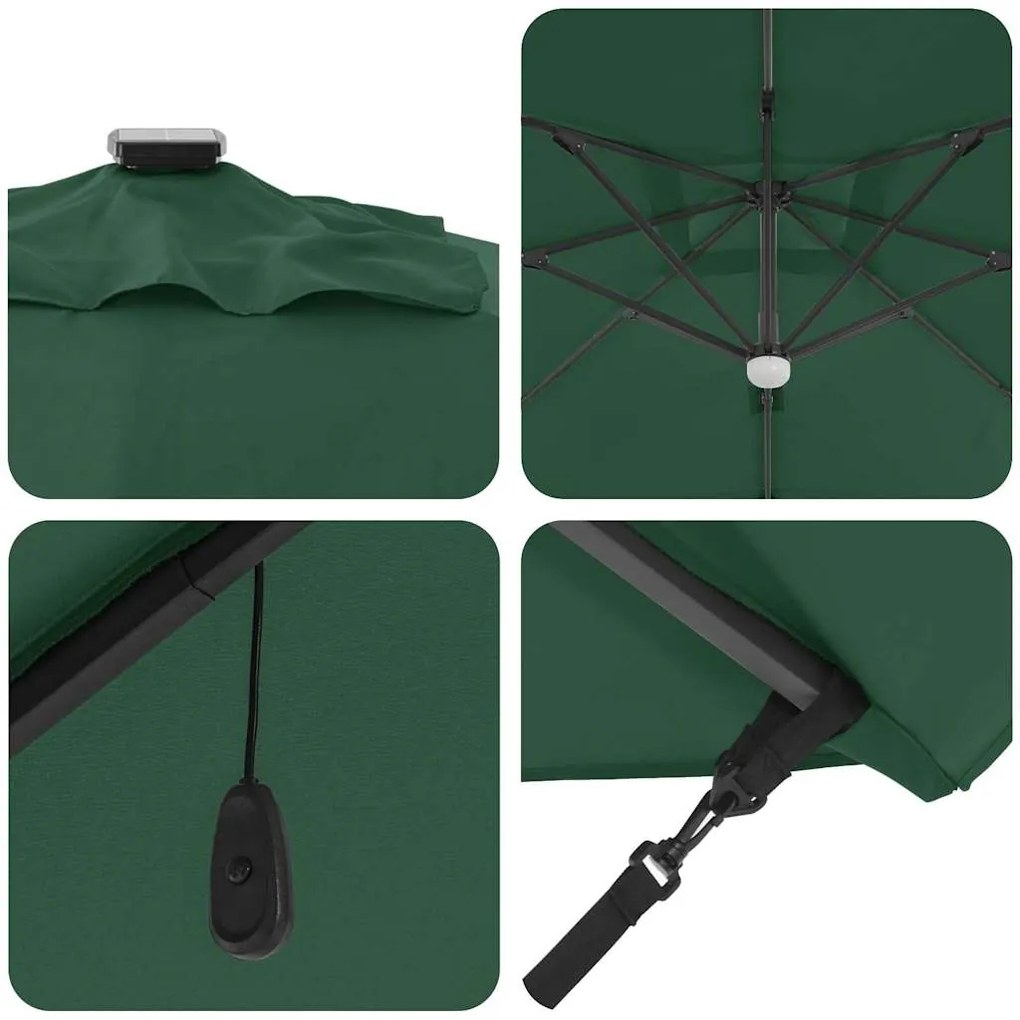 Guarda-sol Cantilever Roma da , com LEDs verdes e medidas de 352x251x2