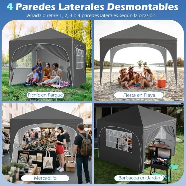 Tenda Jardim. Festas, Eventos 3 x 3 m Pop UP com 4 Paredes om4 Sacos de Areia, com Bolsa Transporte Cinzenta