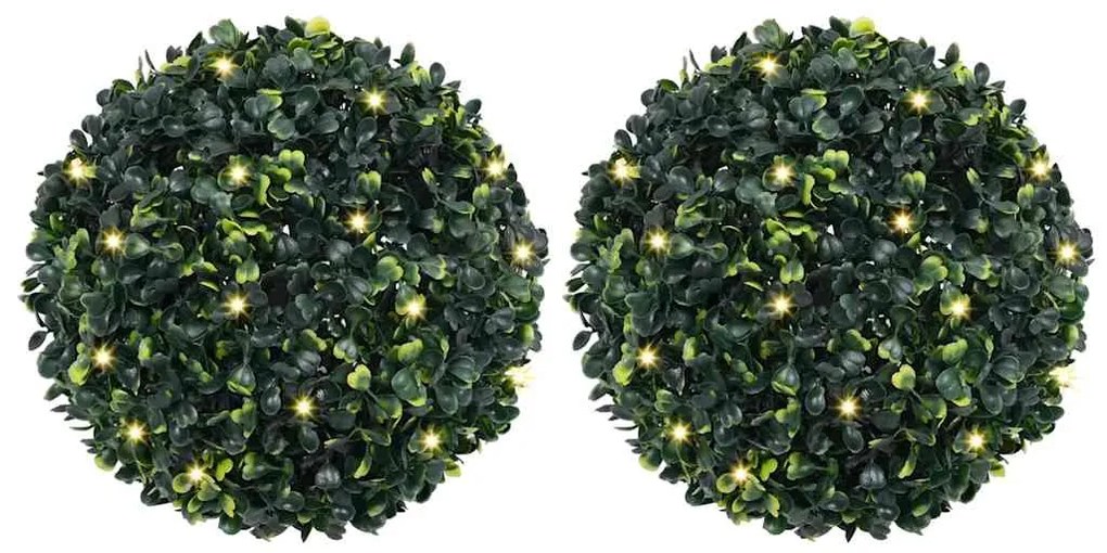 vidaXL Bolas artificiais de buxo com luzes LED 2 pcs verde 45 cm