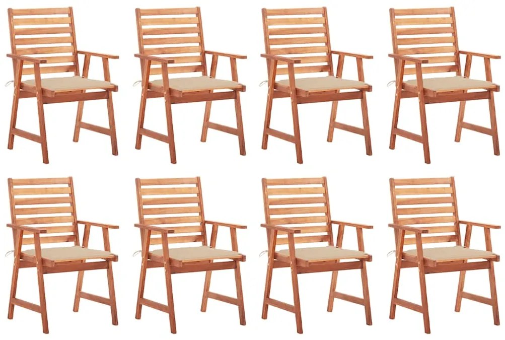 vidaXL Cadeiras de jantar p/ jardim 8 pcs c/ almofadões acácia maciça