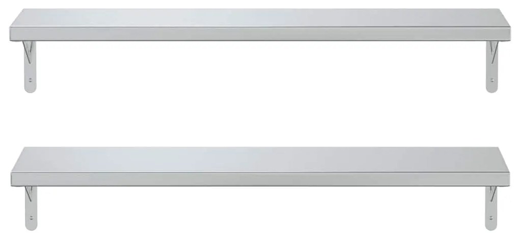 Prateleiras de parede 2pcs 100x23,5 cm aço inoxidável prateado