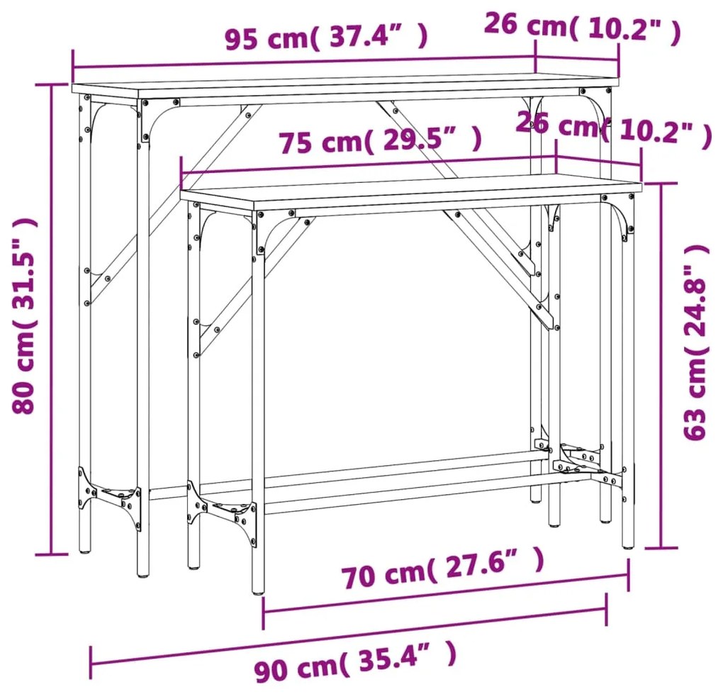 Consola de Entrada Simone - 2 Mesas - 95 x 26 x 80 cm / 75 x 26 x 63 c