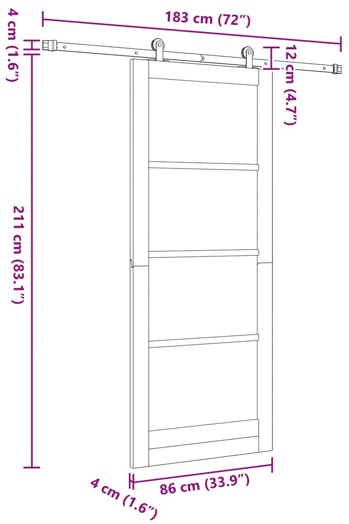 Porta de Correr vidaXL com Conjunto de Hardware Branca 86x211 cm Madei