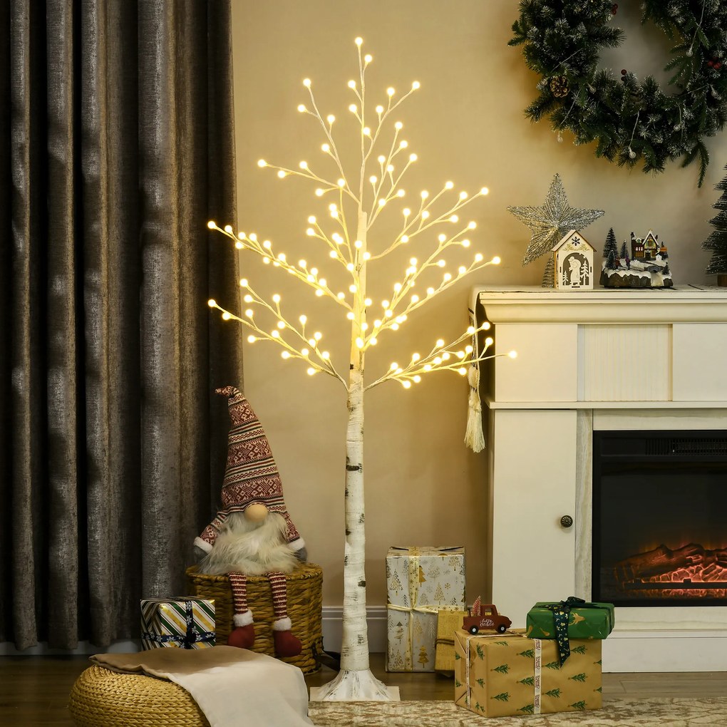 HOMCOM Árvore Sintética Altura 150cm com 120 Luzes LED IP44 Ajustável em 3 Modos Ramos Flexíveis e Base de Candeeiro Árvore de Decoração de Natal para Interiores 20x20x150cm Branco