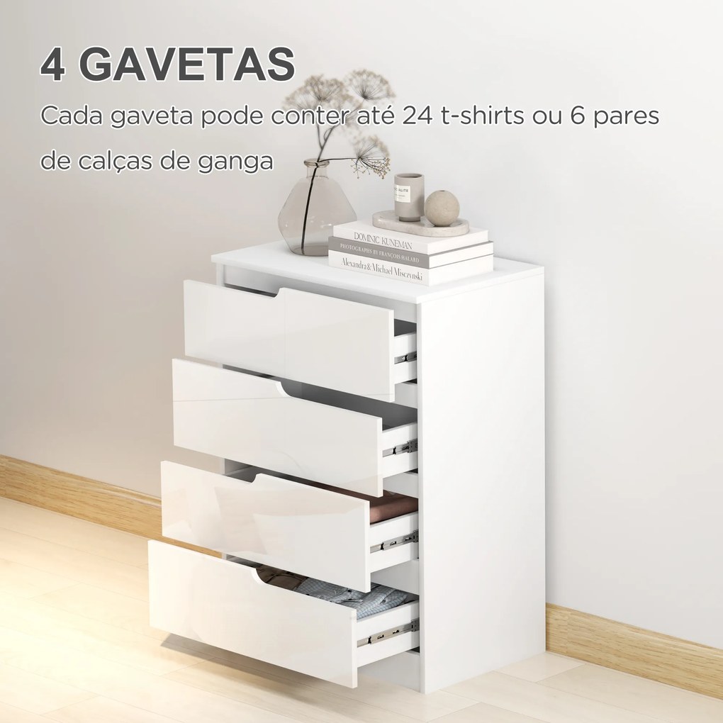 Cómoda com 4 Gavetas Cómoda de Dormitório Moderna com Sistema Anti-Tombo 60x40x85 cm Branco