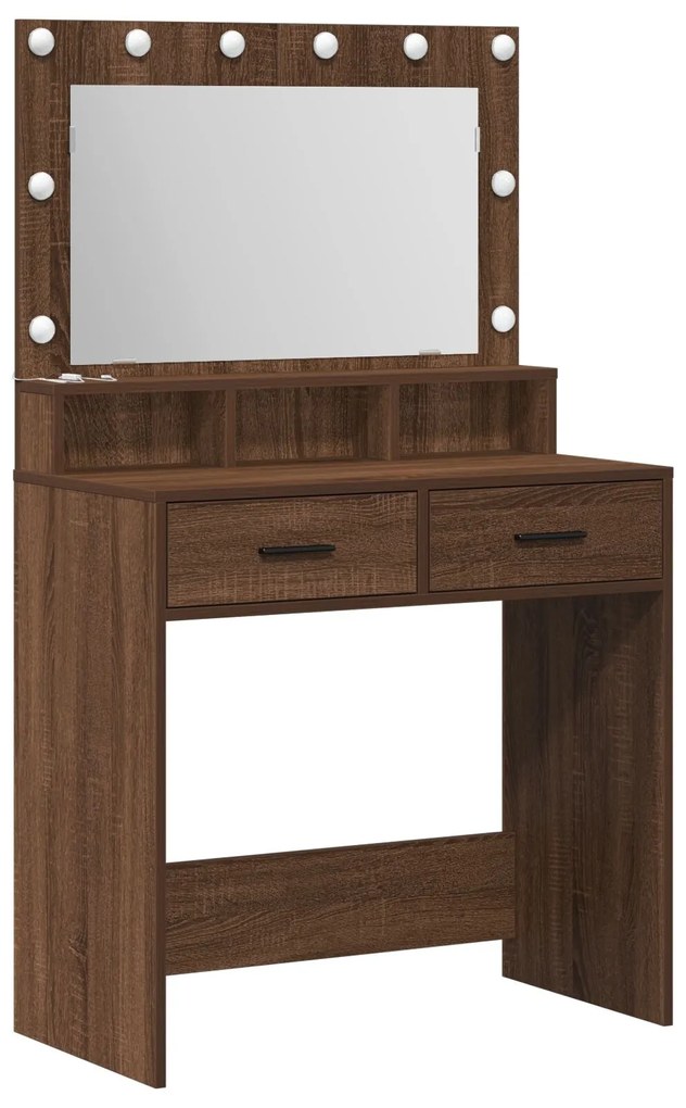 Mesa de maquilhagem vidaXL com luzes LED em Castanho Carvalho, 79x41x1