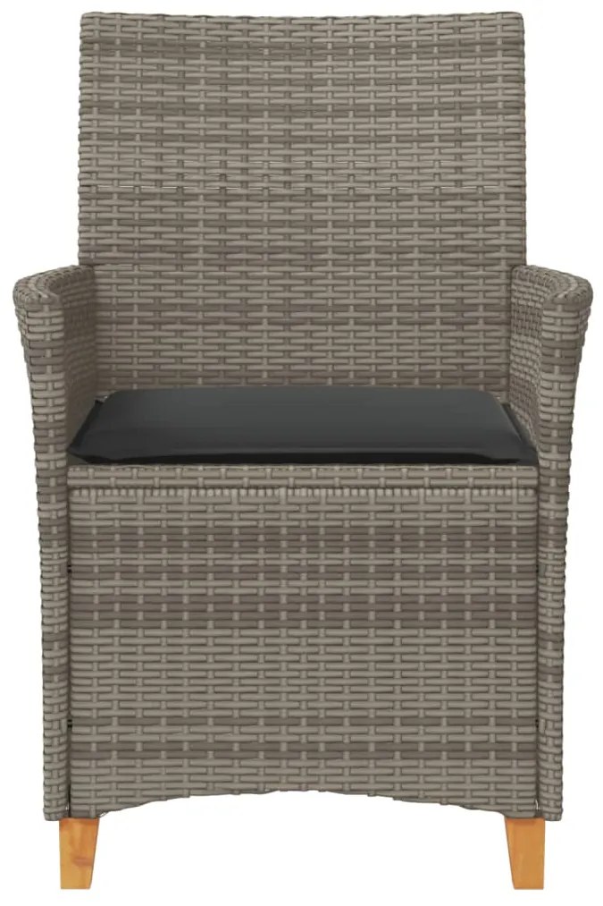 Cadeiras de jardim c/ almofadões 2 pcs vime PE/madeira cinza