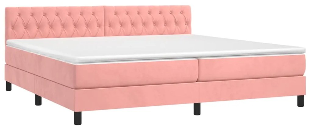 Cama box spring c/ colchão/LED 200x200 cm veludo rosa