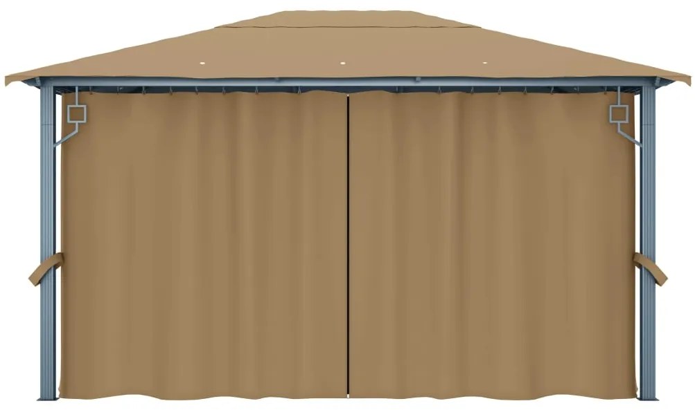 Gazebo com cortina 400x300 cm alumínio cinzento-acastanhado