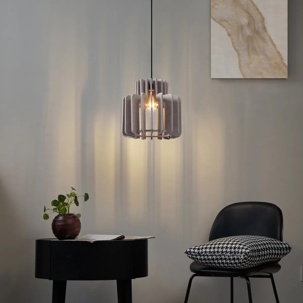 Candeeiro suspenso retro preto com abajur taupe - Felt