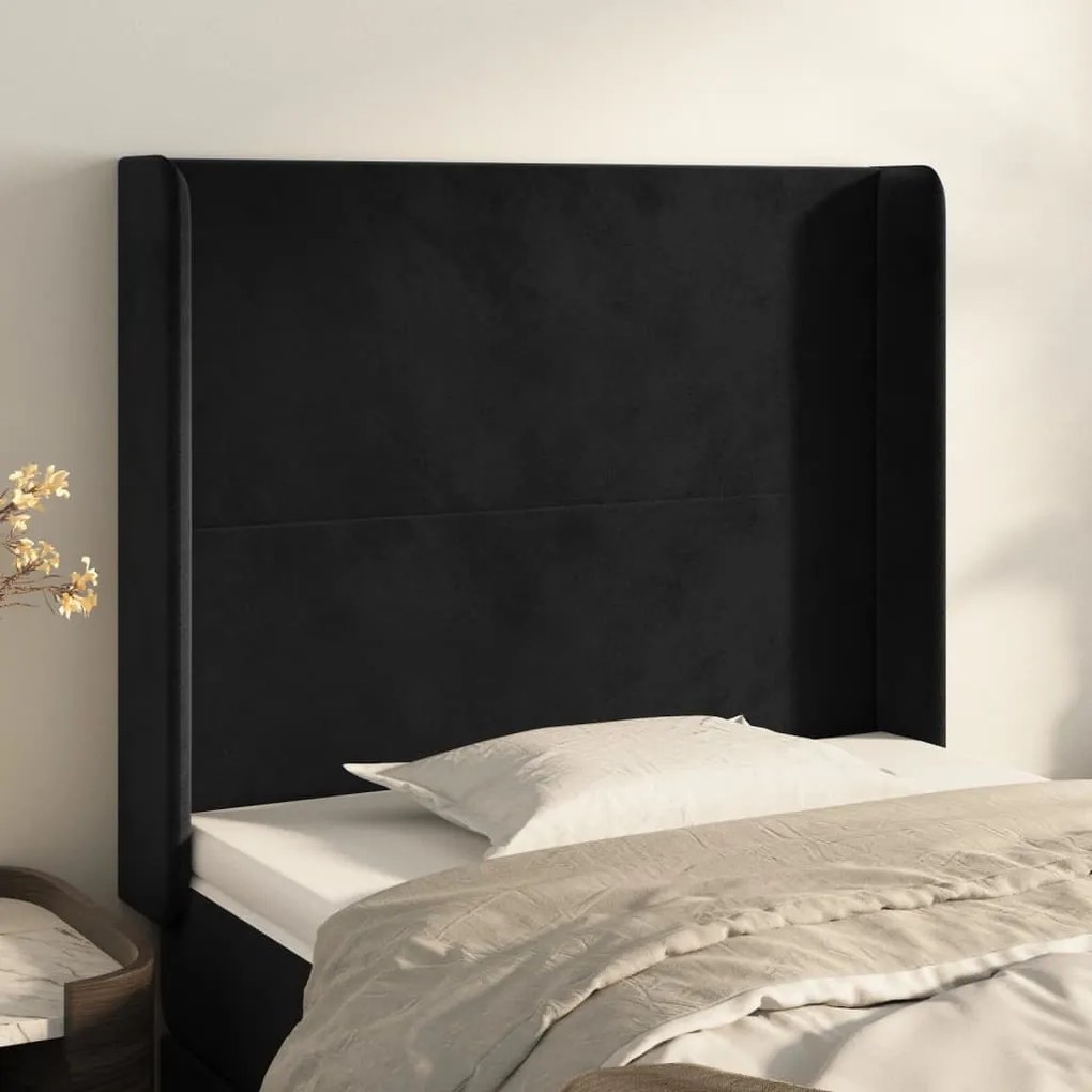 Cabeceira de cama c/ abas veludo 103x16x118/128 cm preto