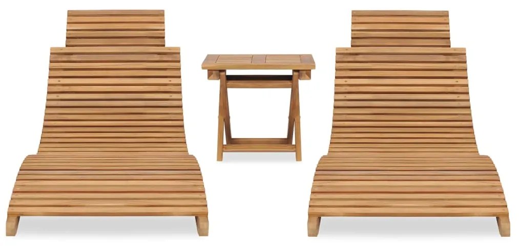 3 pcs conj. lounge de jardim dobrável madeira de teca maciça
