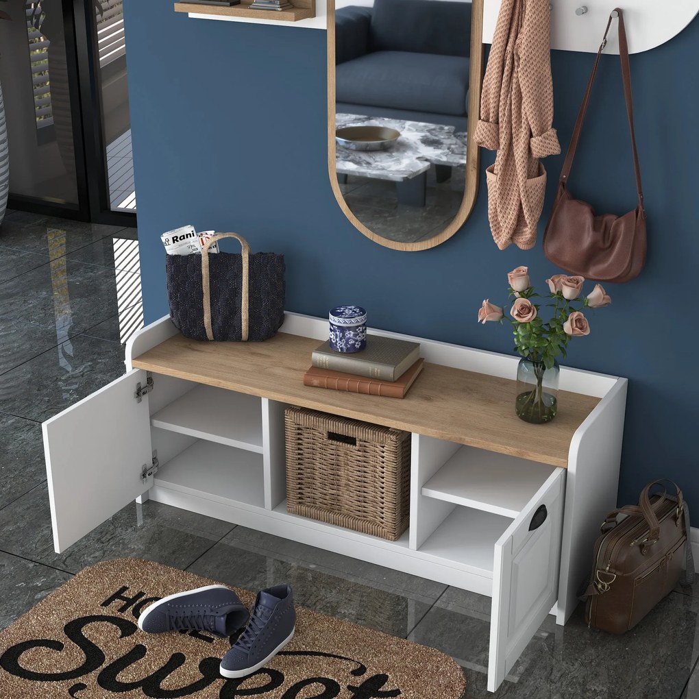 Hall Stand EE101 – Branco e Nogueira – 120x45x40 cm