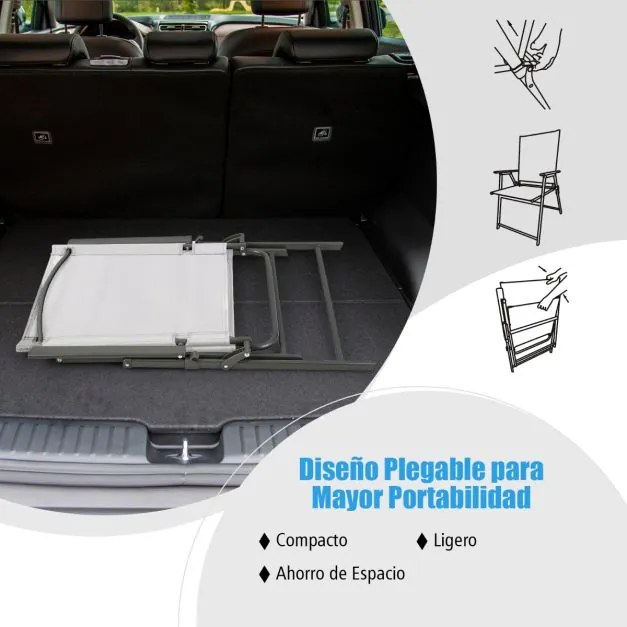 Conjunto de 4 cadeiras de jardim dobráveis com encosto alto Cadeira de jardim exterior portátil em metal de tecido resistente Brancas