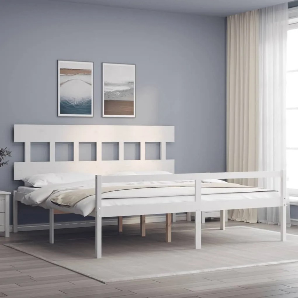 Estrutura cama Super King Size c/ cabeceira madeira branco