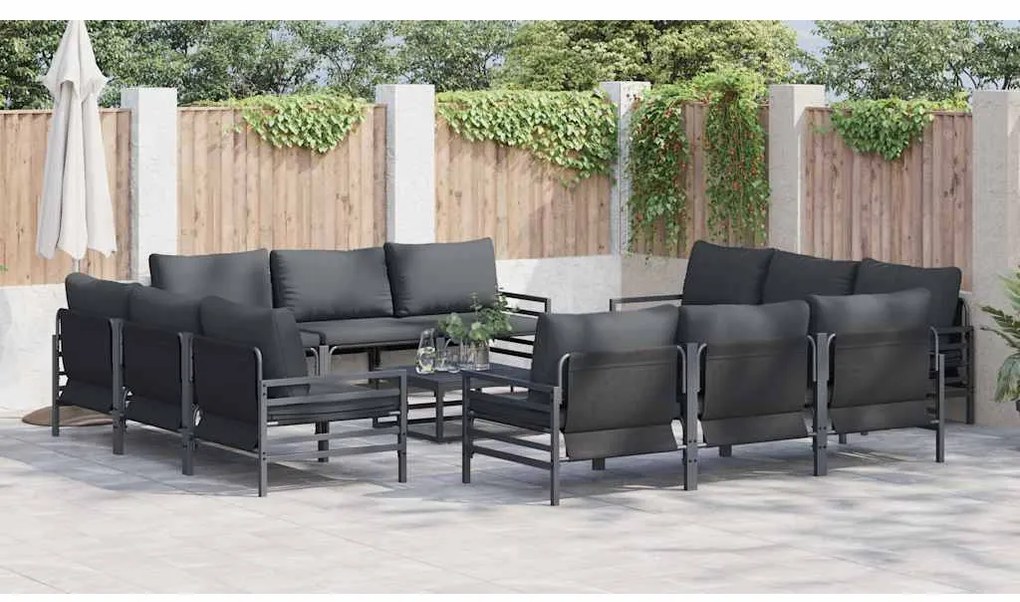 Conjunto de Sofá de Jardim 13 pcs Cinzento-escuro Aço