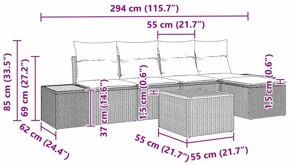 Conjunto de Sofá de Jardim de 6 Peças com Almofadas Bege Rattan Acácia