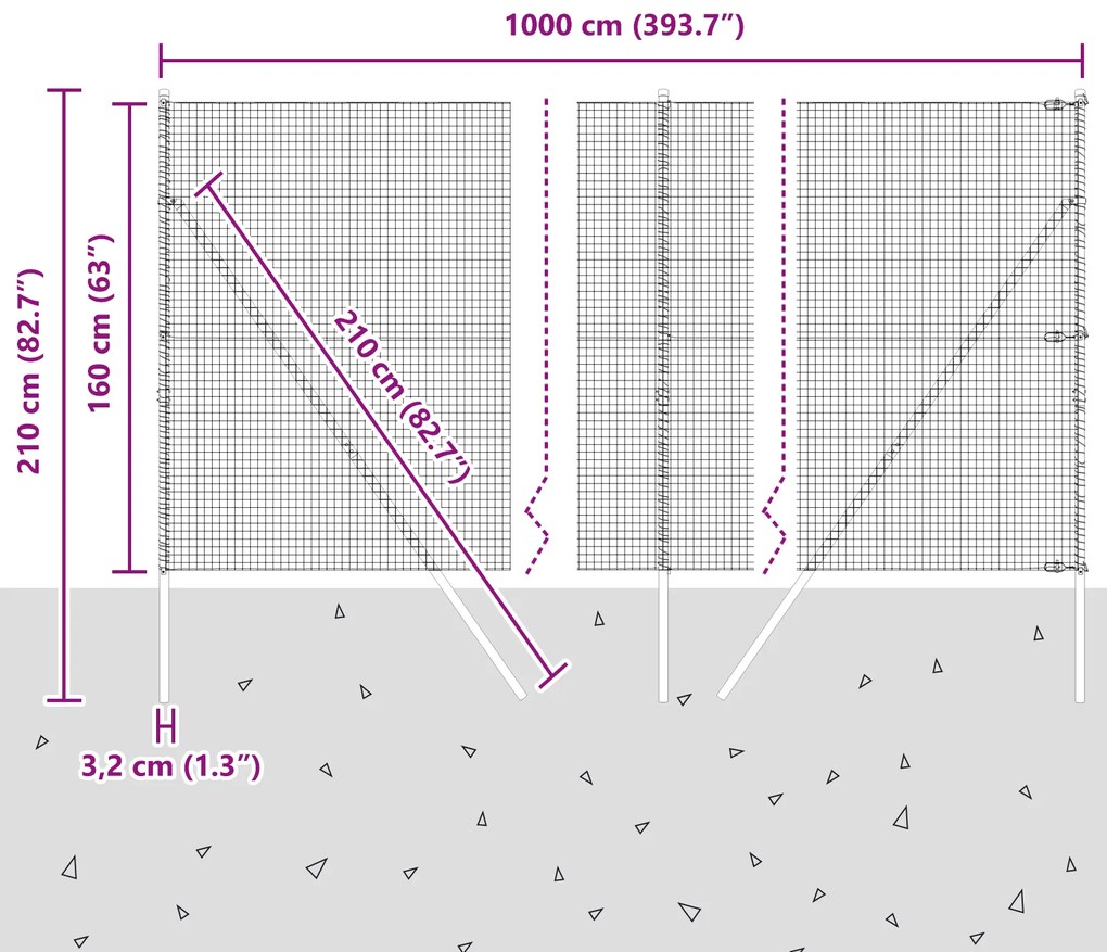 Cerca de Malha Soldada com 7 Postes Verde 1,6x10 m Aço