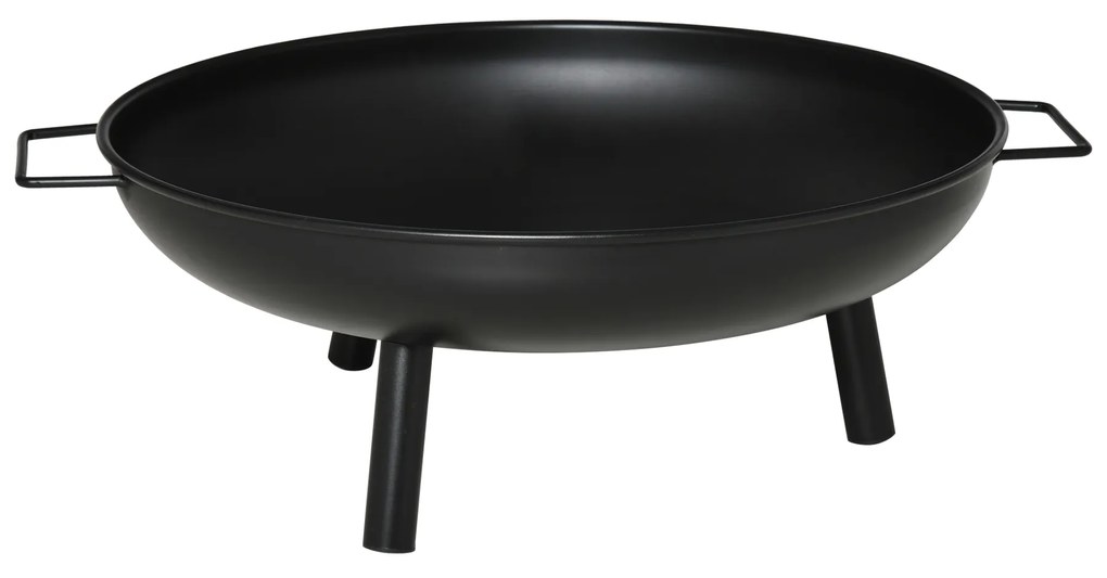 Outsunny Braseiro Exterior Ø58x23 cm Braseiro Redondo com Alças de Transporte 3 Pés e Estrutura de Metal para Fogueira Lenhas Terraço Jardim ao Ar Livre Preto