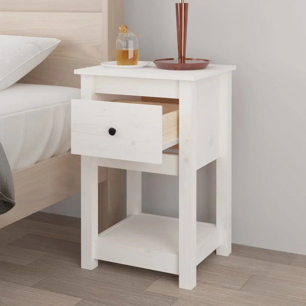 Mesa de cabeceira 40x35x61,5 cm madeira de pinho maciça branco