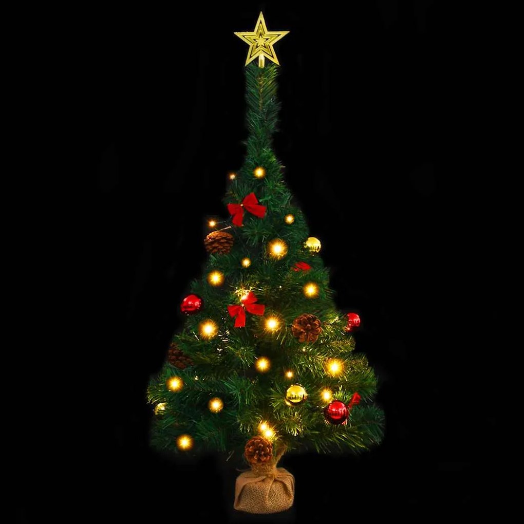 Árvore de Natal artificial pré-iluminada + enfeites 64 cm verde