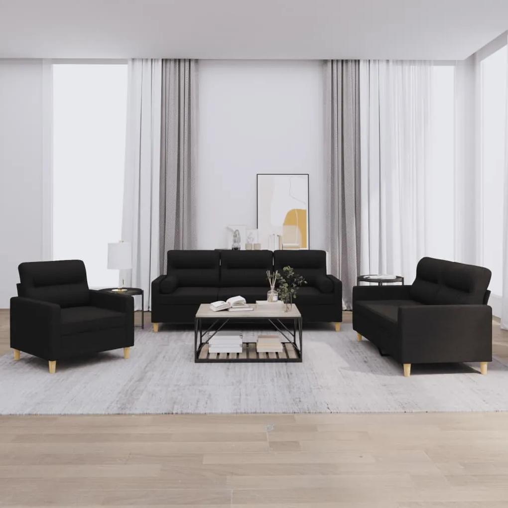 3201556 vidaXL 3 pcs conjunto de sofás com almofadas tecido preto