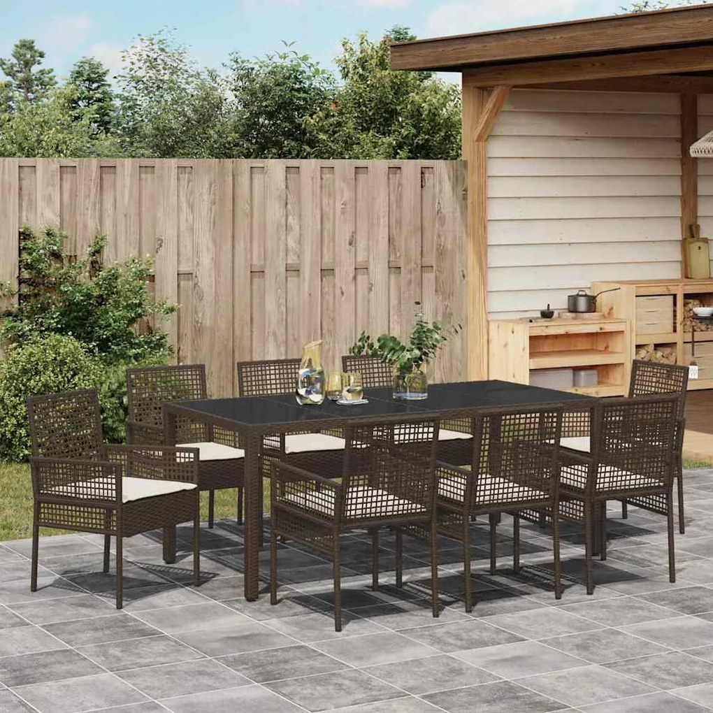 Conjunto de Jantar para Jardim 9 pcs Castanho 190 x 90 x 75 cm