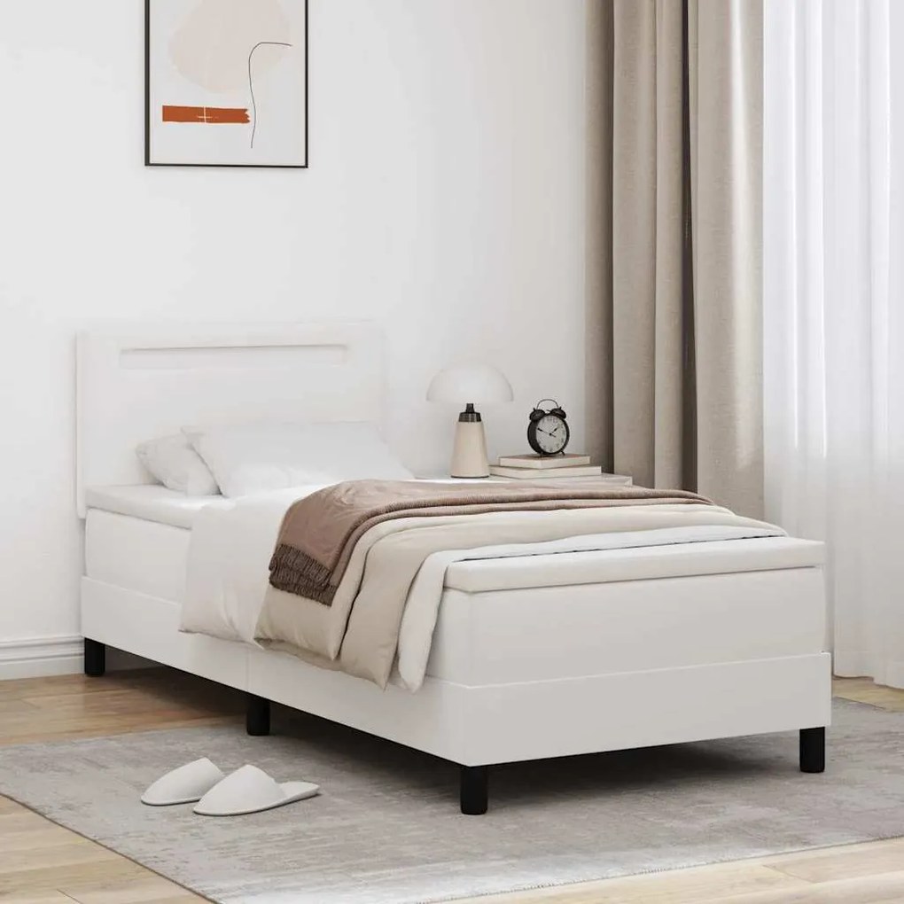 vidaXL Cama Box com colchão Branco 100 x 200 cm Couro sintético
