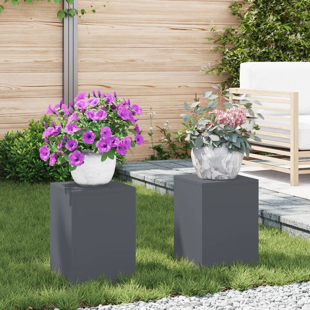 vidaXL Suportes para Plantas Outdoor Pilar 2 pcs Antracite 24x24x35 cm Aço