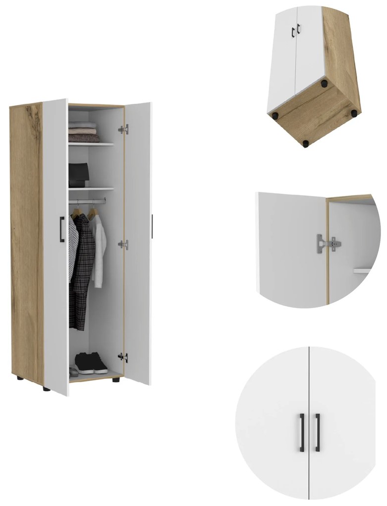 Guarda Roupa com 2 Portas éter, 180 cm a x 60 cm e x 48,5 cm p, branco/duna