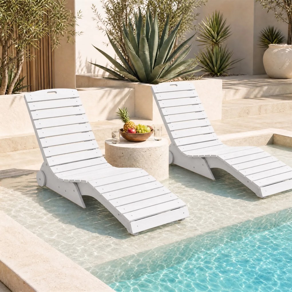 Conjunto de 2 Espreguiçadeiras para Piscina, 163 x 55 x 64 cm, Design Ergonómico em S, Branco