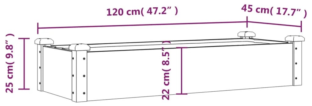 Canteiro elevado c/ forro 120x45x25 cm abeto maciço castanho