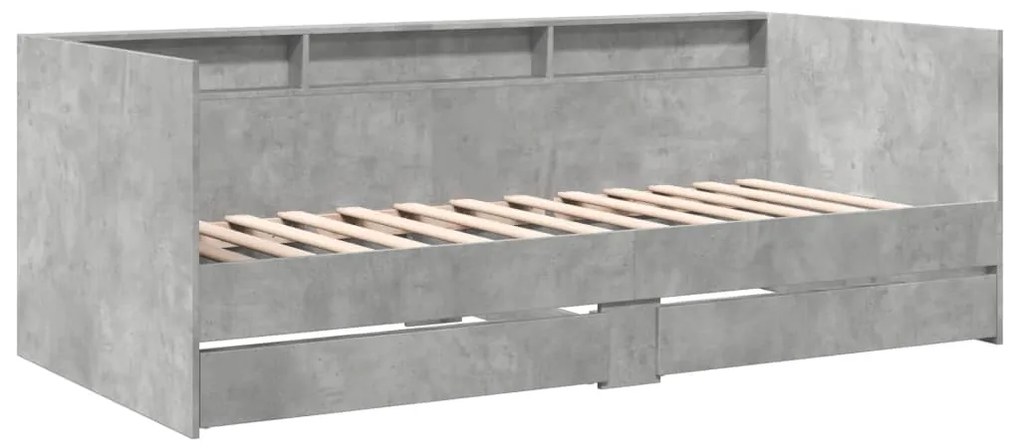 Sofá-cama com gavetas sem colchão 75x190 cm cinzento cimento