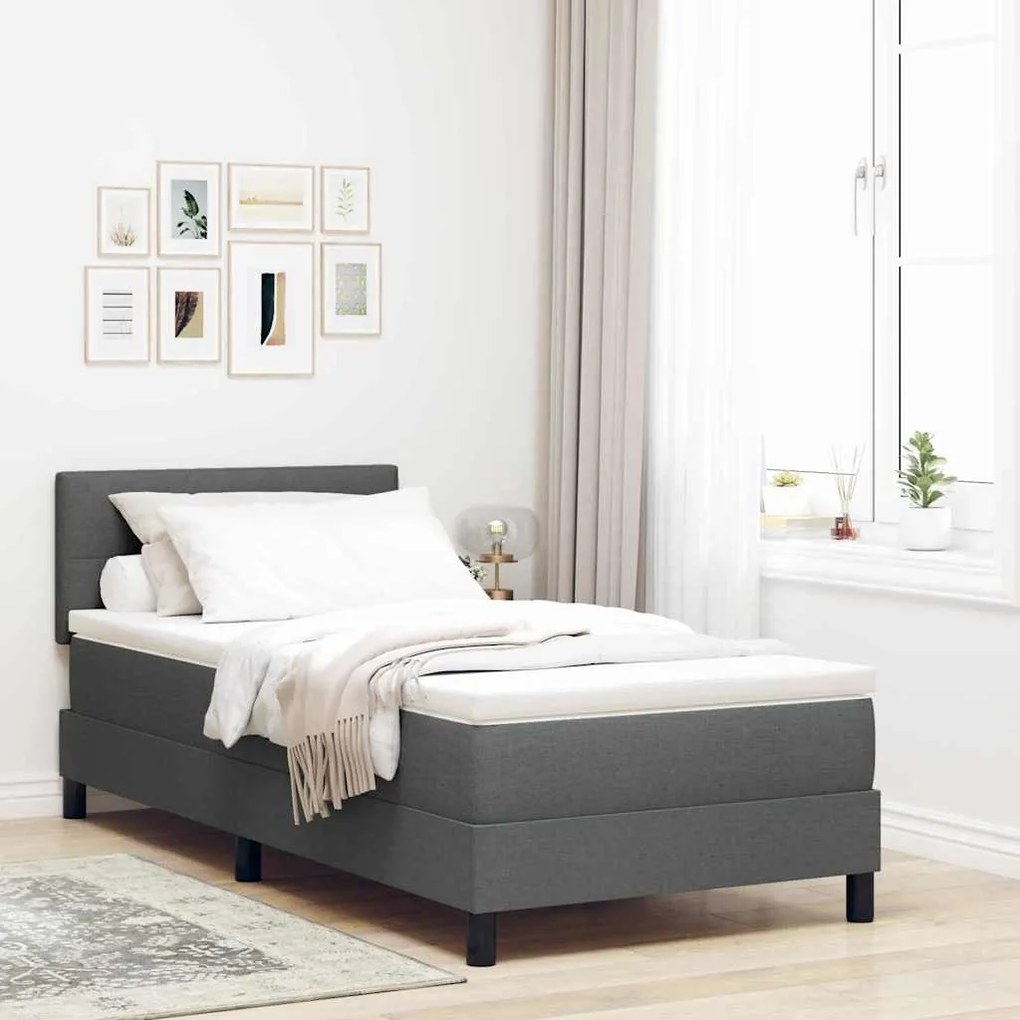 vidaXL Cama Box com colchão Cinza Escuro 90 x 190 cm tecido