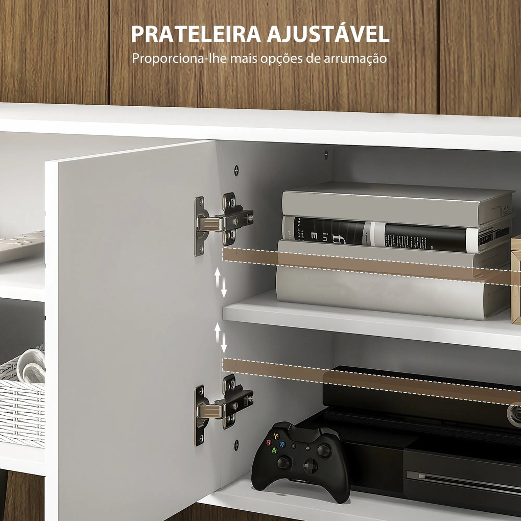 Móvel de TV para Televisores de até 65 Polegadas com 2 Prateleiras Abertas 1 Armário com Portas 145x38x65 cm Branco