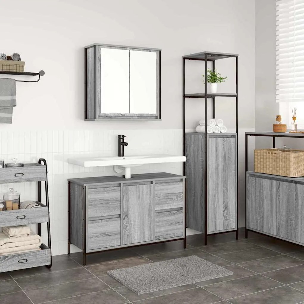 Conjunto de Móveis para Banheiro 2 Peças vidaXL Cinza Sonoma Madeira E