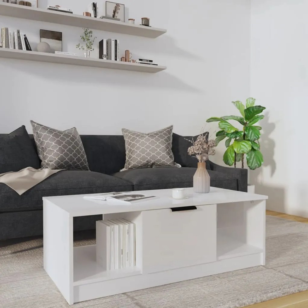vidaXL Mesa de centro 102x50x36 cm madeira processada branco brilhante