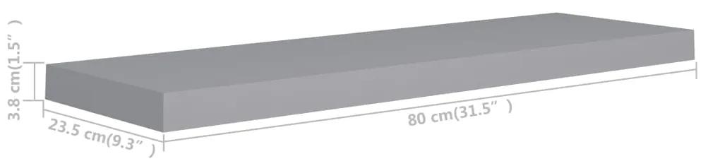 Prateleira de parede suspensa 80x23,5x3,8 cm MDF cinzento